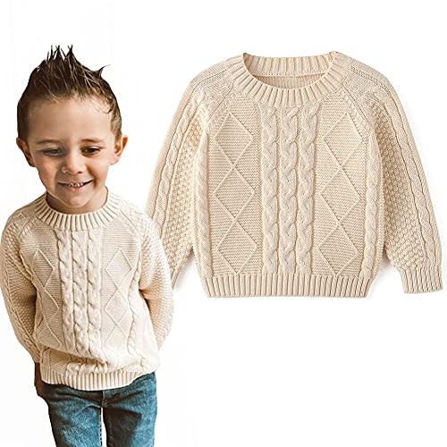 Curipeer Baby Boys' Girls' Cable Knit Sweater Long Sleeve Solid Pullover Toddler Crew Neck Fall
