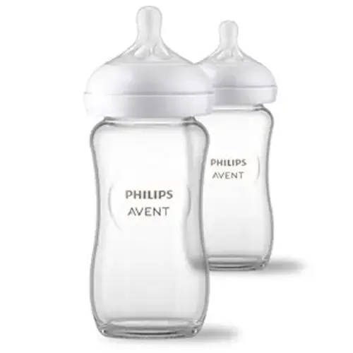 Philips Avent Natural Glass Baby Bottles with Natural Response Nipples (Medium Flow, Flow 3), 8oz, 2-Pack, SCY913/02