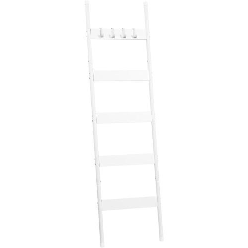 HOOBRO Blanket Ladder, 5-Tier Towel Rack with Hooks, Wall-Leaning Blanket Rack, Decorative Display Ladder Shelf, for Scarves, Industrial, Living Room, Bedroom, White WW52CJ01