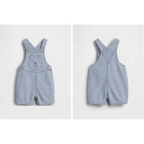 Baby Gingham Denim Bear Pocket Shortalls