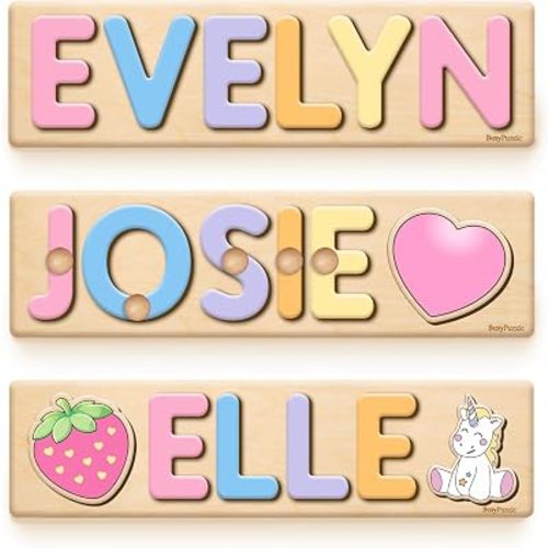 Personalized Name Puzzle Montessori Toys Nursery Decor Customized Puzzle Educational Toy for a 1 Year Old Gifts Kids Name Sign for Nursery Easter Present for Baby (Princess)