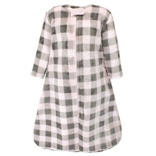Hudson Baby Infant Girl Plush Long-sleeve Sleeping Bag, Sack, Blanket, Pink Gray Plaid, 0-6 Months