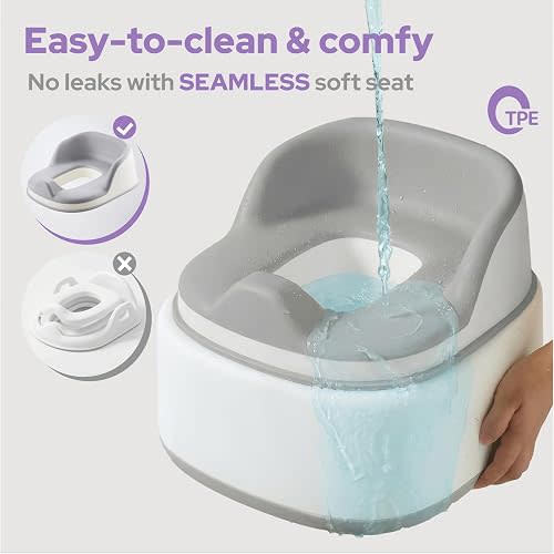 lalalark 3-in-1 Toddler Potty Training Toilet, Baby Potty Training Seat & Step Stool with Seamless TPE Seat, Extended Splash Guard, Easy-Clean Non-Absorbent Chair Toilet Trainer for Home Travels