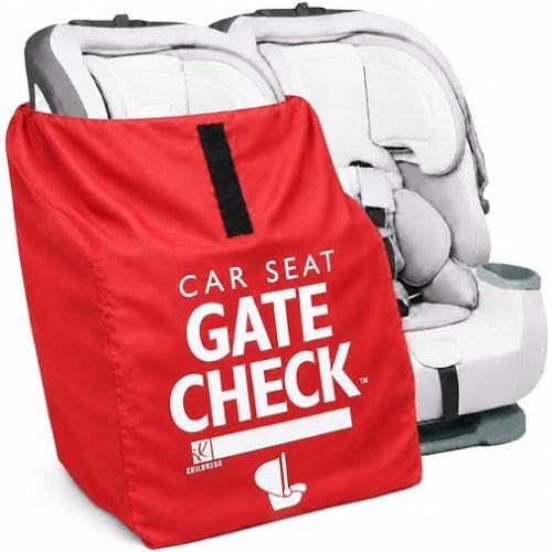J.L. Childress Gate Check Travel Bag for Car Seats - Car Seat Travel Bag for Airplane, Fits All Baby & Infant Carriers, Airport Accessories for Gate Check, Flying Essentials, AirTag Compatible - Red