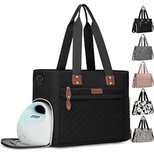 Diaper Bag Tote for Working Mom, Large Travel Diaper Tote for Mom and Dad with 14 Inch Laptop Sleeve, Mommy Maternity Travel Baby Bag for Boys and Girls, Black