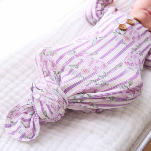 Lila's Lilacs Bamboo Waffle Newborn Baby Knot Gown & Hat Set