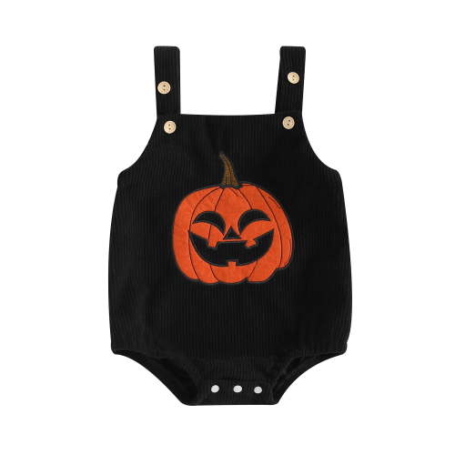 Newborn Baby Girls Boys Halloween Outfits Sleeveless Corduroy Pumpkin Face Overalls Rompers Button Jumpsuit Fall Clothes