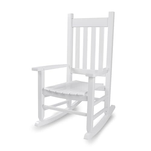 Kids Rocking Chair for Toddler and Children Comfy Recliner Wooden Rocker for Baby Girls Outdoor Lounge Child for Age 6-10 Indoor Anti-Tip Design Safe & Sturdy White