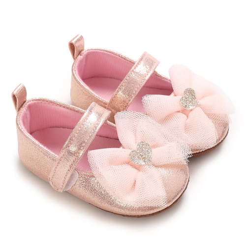 hengsof Infant Girls Soft Sole First Walking Shoes with Adorable Bow, Breathable Non Slip Crib Shoes for Babies 0-12 Months, Spring Fall Baby Girl Princess Shoes