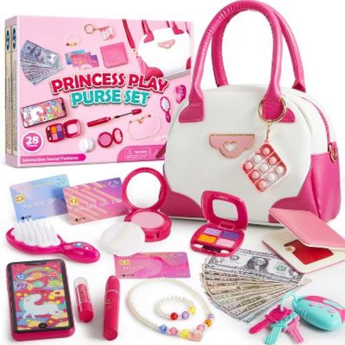 Joyfy Pretend Play Purse Set for Little Girls, 27PCS Princess Toy Set with Handbags, Phone, Wallet, Christmas Birthday Gifts for Toddlers Kids Ages 3+