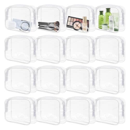 GONITYOU 16 Pieces Clear Makeup Bags Bulk, TSA Approved Toiletry Bags Travel Pouch, Waterproof PVC Plastic Small Clear Cosmetic Bags with Zipper for Organizing (White Border)