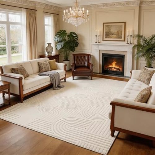 UKELER Washable Area Rugs 5′3″ × 7′6″ for Living Room Bedroom Hotel, Beige