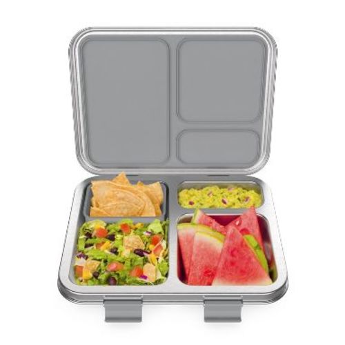 Bentgo Kids' Stainless Steel Leakproof 3 Compartments Bento-Style Lunch Box - Silver