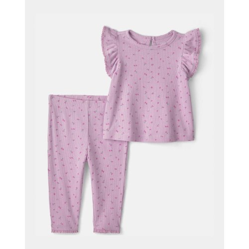 Baby Girl 2-Piece Cherry Short-Sleeve Top & Pant Set - Purple | Carter's
