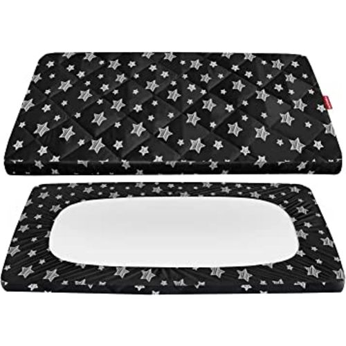 Pack and Play Sheets Fitted, Breathable Thick Playard Lovely Print Cover 39"×27"×5" Compatible with Graco Pack n Play, Black Star