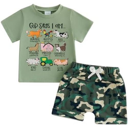 Nyapruwe Toddler Kids Baby Boy Summer Clothes 1T 2T 3T 4T 5T Boys Outfit Short Sleeve Shirt Top Camouflage Shorts Set