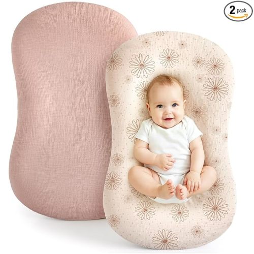 Termichy Baby Lounger Cover Muslin: Skin-Friendly Slipcover for Snuggle Me Lounger - Removable & Machine Washable for Daily Use - Snug Fit & Zipper-Free Baby Lounger Cover for Newborn Girls