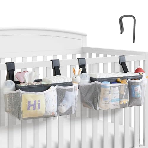 2-Pack Hanging Diaper Organizer for Crib & Changing Table | 50+ Large Capacity Baby Diaper Caddy, Washable Newborn Essentials Organizer for Baby Girl, Ideal Baby Shower Gifts with Hook Straps