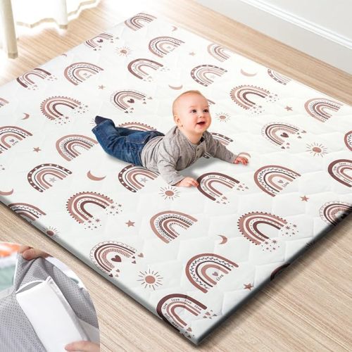 Premium Foam Baby Play Mat 50" x 50" with Removable Cover, Extra Thick Padding Playpen Mat, Non-Slip Floor Mat, Stylish & Easy to Clean for Crawling Baby, Infants & Toddlers, Rainbow
