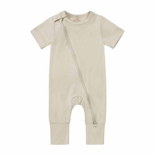Pejock Newborn Baby Girl's Boy's Romper Jumpsuit Organic Cotton One-Piece Coverall Toddler Short Sleeve Zipper One-piece Pajamas Romper Jumpsuit, 0-24Months