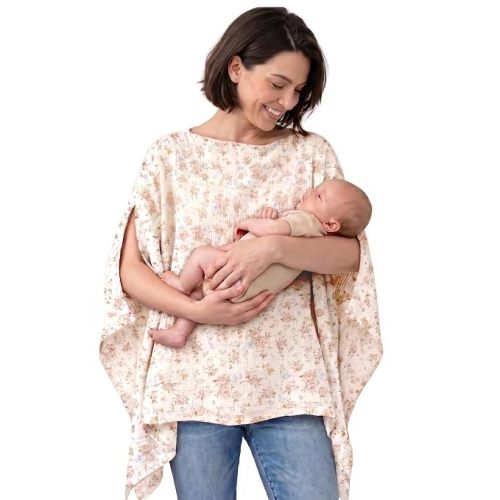 100% Muslin Nursing Cover, 360° Full Privacy Breathable Breastfeeding Cover, Multi-Use Lightweight Car Seat Canopy & Stroller Cover for Newborn Baby - Dusty Rose
