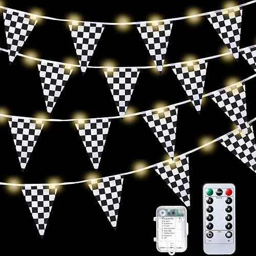 Light Up Checkered Flag Banner, 32.8 ft, 8 Light Modes for Racing Party