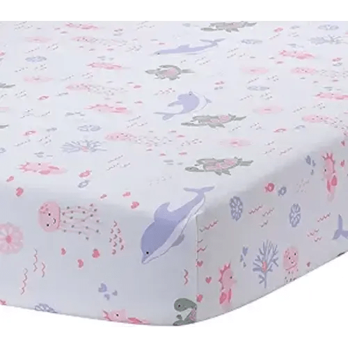 Lambs & Ivy Sea Dreams Soft White 100% Cotton Nautical Ocean Fitted Crib Sheet