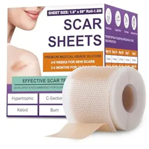 Silicone Scar Sheets, Medical Grade Silicone Scar Tape for Surgical, Hypertrophic, Keloid, C-Section, Burn, Old & New Scars, Reusable Professional Scars Removal Sheets (1.6"X 59" Roll-1.5M)