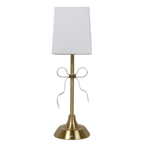 Gold Portable Rechargeable Bow Small Lamp with Shade, 15"