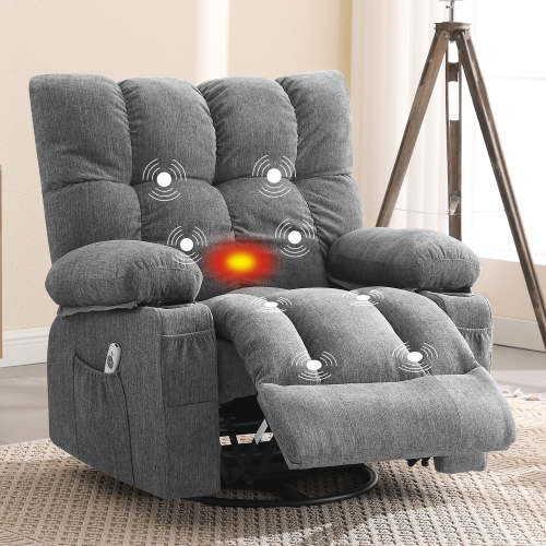 JONPONY Massage Rocker Recliner Chair with Vibration Massage and Heat Ergonomic Lounge Chair for Living Room with Rocking Function and Side Pocket, 2 Cup Holders, USB Charge Port,Grey