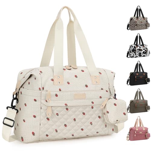 Pritent Diaper Bag Tote - Diaper Baby Bags with Pacifier Case, Shoulder Straps, Stroller Clips, Waterproof Large Mommy Maternity Travel Baby Bag for Mom and Dad, strawberry