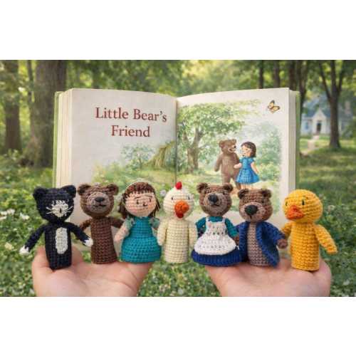 Little Bears Friend dolls – Finger Puppet Set –Handmade Crochet Story Characters, Storybook characters, Little Bear Family Friend Collection