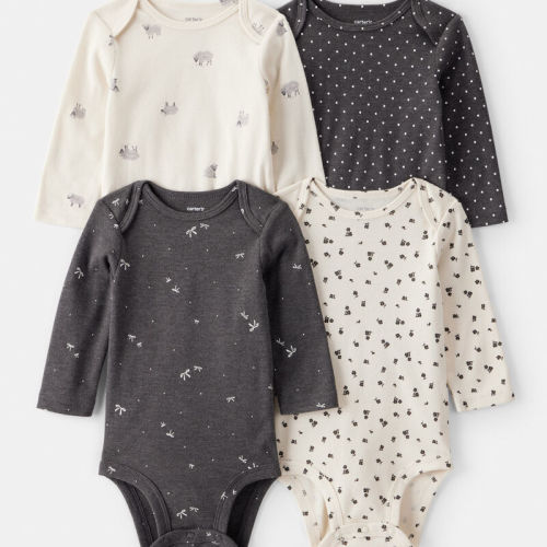 Multi Baby Girl 4-Pack Sheep Print Long-Sleeve Multipack Bodysuits - Black/White | Carter’s Oshkosh Canada
