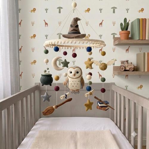Fantasy Baby Crib Mobile, Wizard Nursery Decor, Magical School Mobile, Felt Nursery Hanging, Dragon Baby Gift, Baby Shower Gift