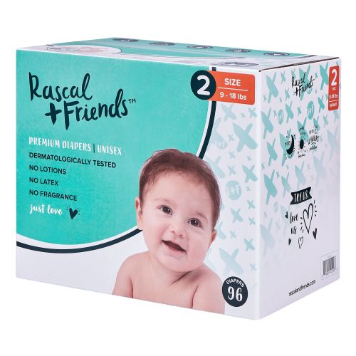 Rascal & Friends 93336 Premium Diapers, Size 2, 96 Count