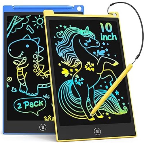 TECJOE 10 Inch 2 Pack LCD Writing Tablet, Colorful Doodle Board Drawing Tablet for Kids, No Mess Toddler Travel Learning Toys, Christmas Birthday Gifts for 3 4 5 6 7 8 Year Old Boys Girls Preschooler