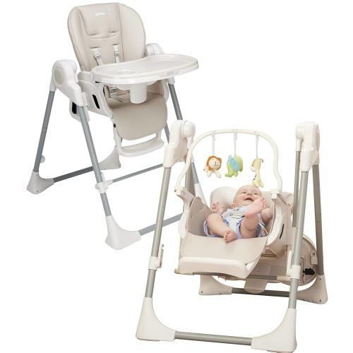 PrimoBaby SnuggleBug 2-in-1 Infant Swing & High Chair, Adjustable Seat Recline, Height, & Feeding Tray, App Control, Music & Nature Sounds, Toy Bar, Ergonomic Cushion, 5 Point Safety Harness