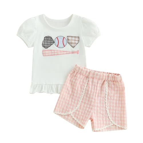 Bagilaanoe 2PCS Summer Outfit Toddler Baby Girl Baseball Short Sleeve T-Shirt Plaid Shorts Set Infant Boy Clothes