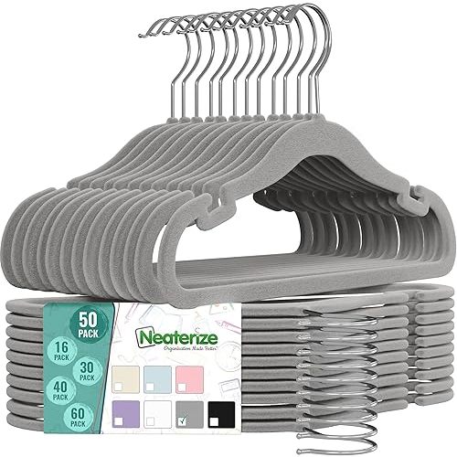 Velvet Kids Hangers 50 Pack - Grey Toddler Hangers with Notches, Heavy Duty Non-Slip Velvet Baby Hanger