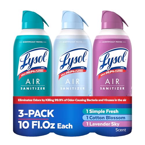 Lysol Air Sanitizer Spray, Air Freshener Alternative, Multi-Fragrance 3-Pk | Lysol Scented Air Sanitizing Room Spray, Bacterial Odor Eliminator, Home, Office, Classroom, Toilet, & Bathroom Spray, 10 oz