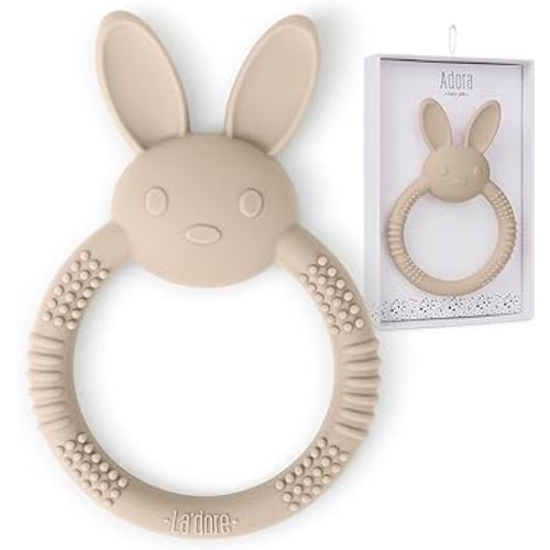 Silicone Baby Bunny Teething Toys - Silicone Teether Toys for Babies 0-6 Months - Cute Animal-Shaped Teething Relief, Easy to Clean Teething Ring - Newborn Essentials Must Have (Bunny/Saddle)