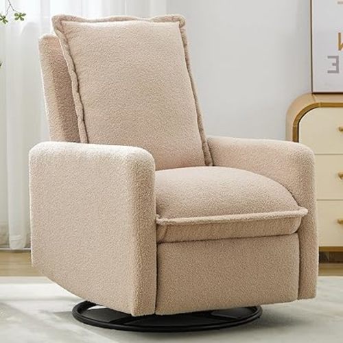 Glider Recliner Nursery Chair with Comfy Cushion, Rocker Swivel Recliner Chairs for Small Spaces, Swivel Rocking Recliner Chairs for Adults, Lazy Boy Recliner Chair for Bedroom,Boucle(Oatmeal)