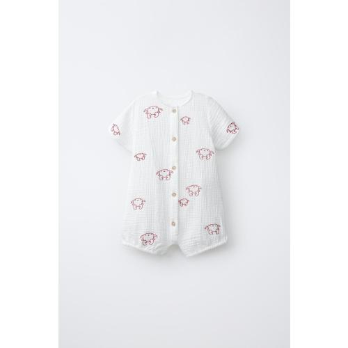 EMBROIDERED CRAB TEXTURED ROMPER - Ecru / Red | ZARA United States