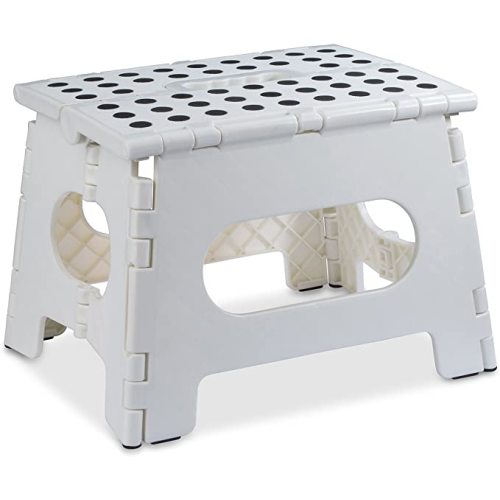 Folding Step Stool - The Lightweight Step Stool is Sturdy Enough to Support Adults and Safe Enough for Kids. Opens Easy with One Flip. Great for Kitchen, Bathroom, Bedroom, Kids or Adults. - White