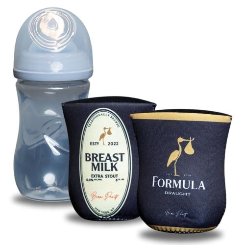 Irish Beer Themed Coozies for Baby Bottles - Funny Gift for New Parents & Baby Showers - (2 Premium Designed Neoprene Coozies + BPA/Lead/Phthalate Free Bottle Included)