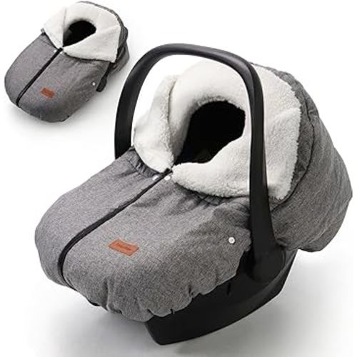 Winter Car Seat Cover for Baby Car Seat and Stroller, Cold Weather Infant Carseat Canopy, Waterproof and Easy Access, Protect Baby Boys Girls from Cold Wind (Grey)