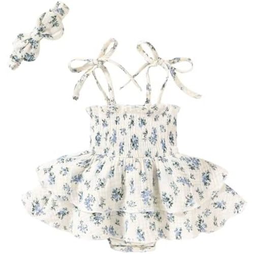 YOUNGER TREE Baby Girl Clothes Infant Summer Romper Dress Sleeveless Bodysuit Jumpsuit with Headband Toddler Outfits