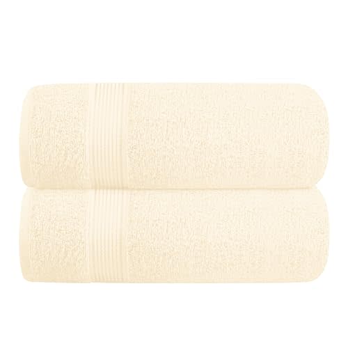 Elvana Home Cotton 2 Pack Oversized Bath Towel Set 28x55 inches, Large Bath Towels, Ultra Absorbant Compact Quickdry & Lightweight Towel, Ideal for Gym Travel Camp Pool - Ivory
