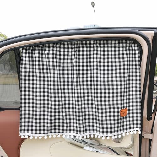 Plaid Car Side Window Curtain Sun Shade of 2,Black | UV Protection,Car Sun Shade Side Window Privacy,Sun Shade with Suction Cup,Car Side Curtains for Vehicle Windows