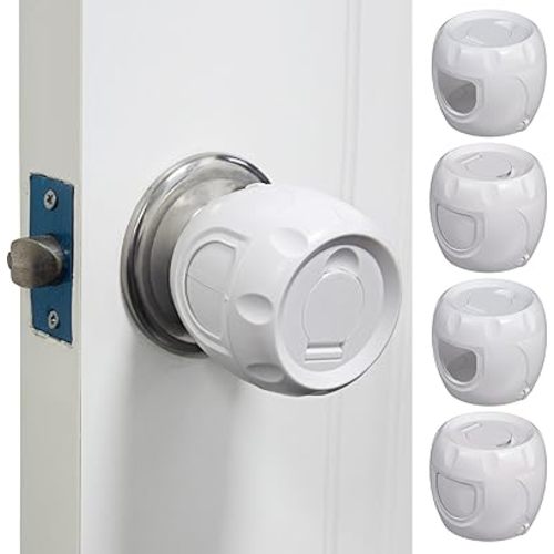 Baby Safety Door Knob Covers,(4 Pack) Baby Proof Door Handle Covers,Door Knob Child Proof Lockable Design,Door Handle Lock Cover,Suitable for Homes, Living Rooms, and bedrooms Child Door Lock (White)